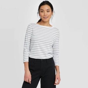 a new day | Striped Mid-Sleeve Shirt